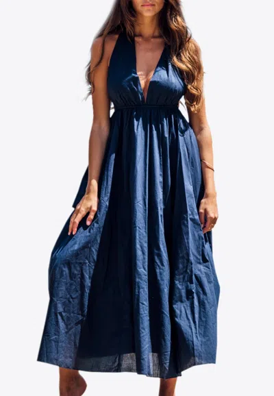 Les Canebiers Neptune Open Back Maxi Summer Dress In Blue