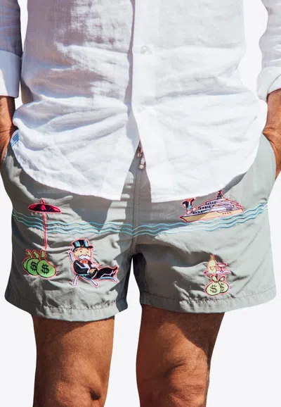 Les Canebiers Pampelonne Embroidered Swim Shorts In Gray
