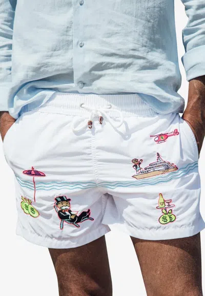 Les Canebiers Pampelonne Embroidered Swim Shorts In White