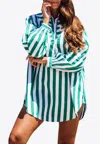 LES CANEBIERS SAUVAGEONNE LONG-SLEEVED SHIRT DRESS,Sauvageonne-Green