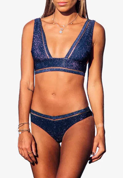 Les Canebiers Tambourinaires Bikini With Shiny Details In Navy In Blue
