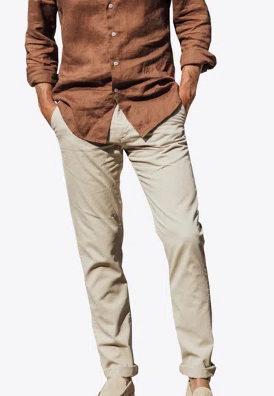 Les Canebiers Tartane Straight-leg Casual Pants With Folded Hem In Beige