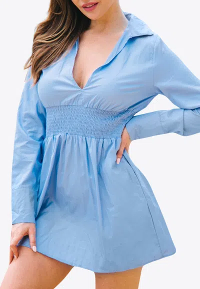 Les Canebiers Vignes Elastic Waist Striped Mini Dress In Blue