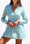 Les Canebiers Vignes Elastic Waist Striped Mini Dress In Green