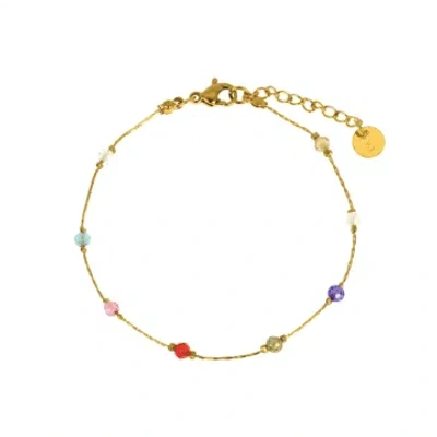 Les Cléias Acier Inoxydable Bibi Stainless Steel Multicolored Pearl Bracelet In Gold