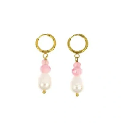 Les Cléias Acier Inoxydable Dalila Freshwater Pearl And Multicolored Pearl Earrings In Golden Stainless Steel In Blue