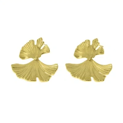Les Cléias Acier Inoxydable Ginkgo Earrings In Golden Stainless Steel