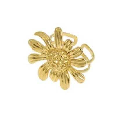 Les Cléias Acier Inoxydable Large Flower Ring, Golden Stainless Steel