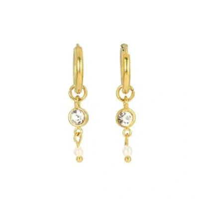 Les Cléias Acier Inoxydable Pauline Gold Stainless Steel Stone Pendant Earrings