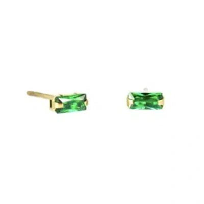 Les Cléias Acier Inoxydable Rectangle Stud Earrings And Green Or Red Stone In Gold Stainless Steel Pinou
