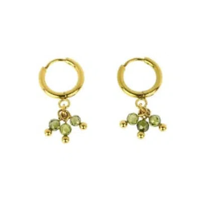 Les Cléias Acier Inoxydable Tani Gold Stainless Steel Green Stone Earrings
