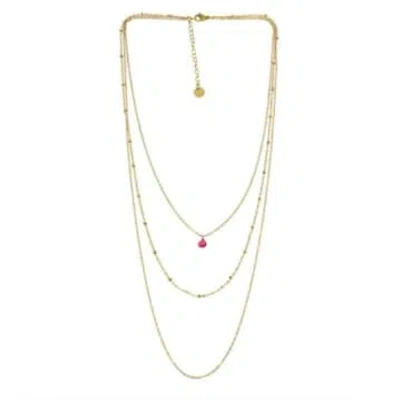 Les Cléias Acier Inoxydable Three Chains And Pink Stainless Stainless Steel Necklace Cina In Gold