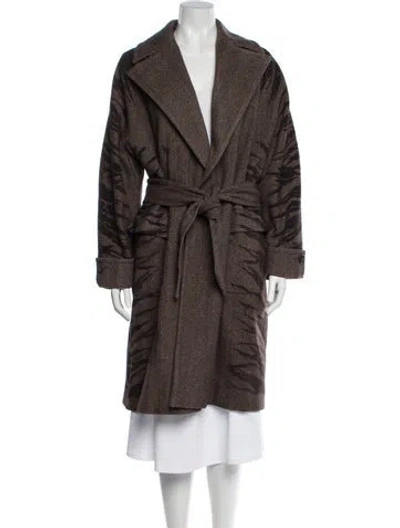 Pre-owned Les Copains Alpaca Plaid Print Faux Fur Coat In Brown