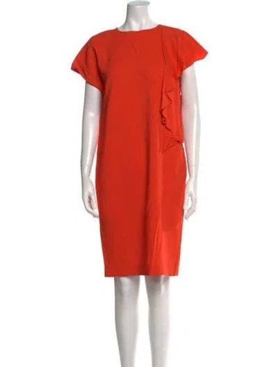 Pre-owned Les Copains Crew Neck Midi Length Dress In Orange