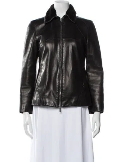 Pre-owned Les Copains Leather Biker Jacket In Black