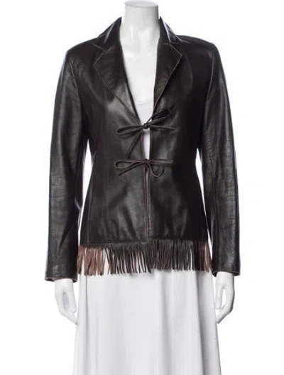 Pre-owned Les Copains Leather Jacket In Brown