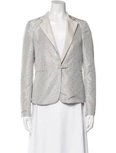 Pre-owned Les Copains Leather Patterned Blazer W/ Tags In Gray