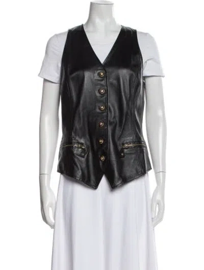 Pre-owned Les Copains Leather Vest In Black