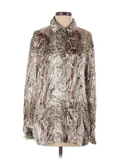 Pre-owned Les Copains Long Sleeve Silk Top Brown Animal Print Pattern High Neck Tops