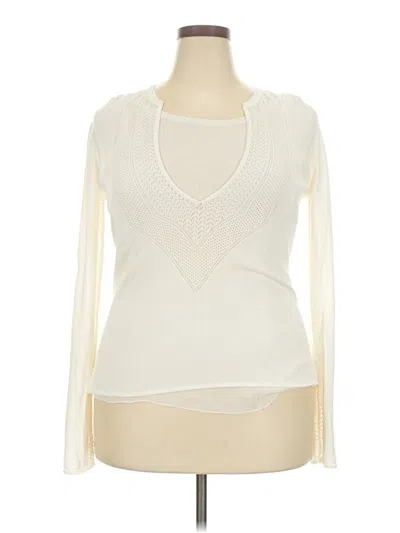 Pre-owned Les Copains Long Sleeve Top Ivory Plunge Neckline Tops In White
