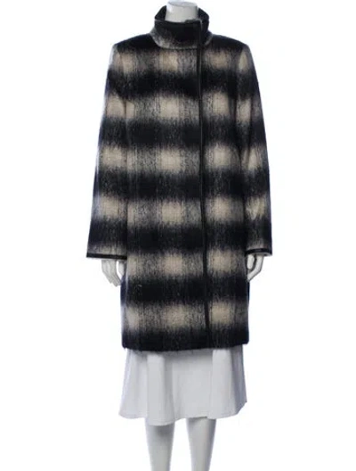 Pre-owned Les Copains Mohair Plaid Print Coat In Blue