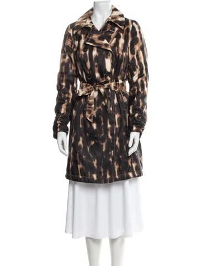 Pre-owned Les Copains Nylon Animal Print Faux Fur Coat In Brown