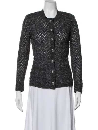 Pre-owned Les Copains Patterned Open Front Sweater In Blue