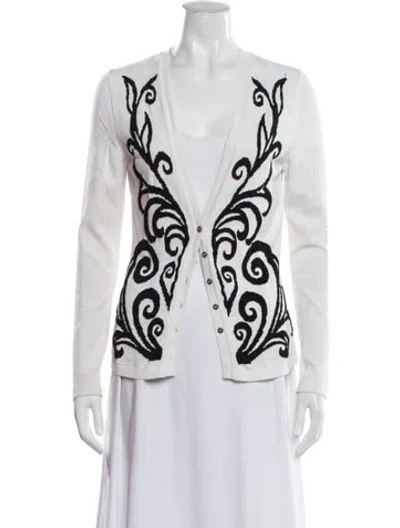 Pre-owned Les Copains Patterned V-neck Sweater In White
