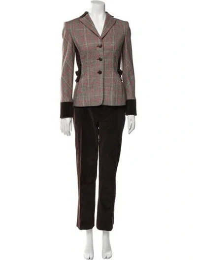 Pre-owned Les Copains Plaid Print Pant Set In Brown