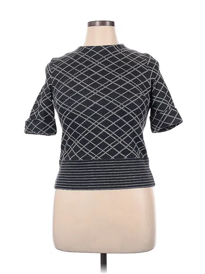 Pre-owned Les Copains Short Sleeve Top Black Argyle Pattern Mock Neckline Tops
