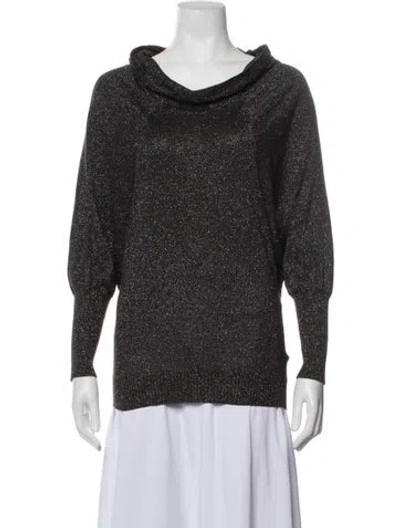Pre-owned Les Copains Silk Cowl Neck Sweater In Black/metallic