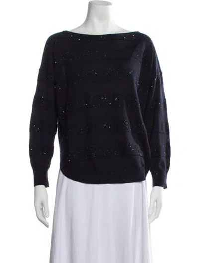 Pre-owned Les Copains Striped Bateau Neckline Sweater In Black