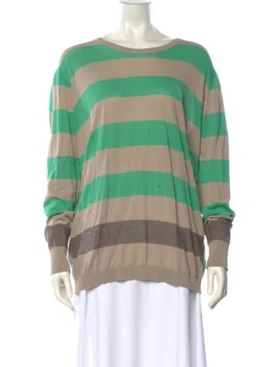 Pre-owned Les Copains Striped Scoop Neck Sweater In Green