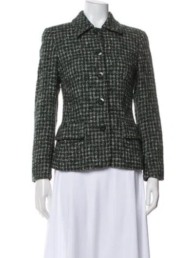 Pre-owned Les Copains Tweed Pattern Blazer In Green
