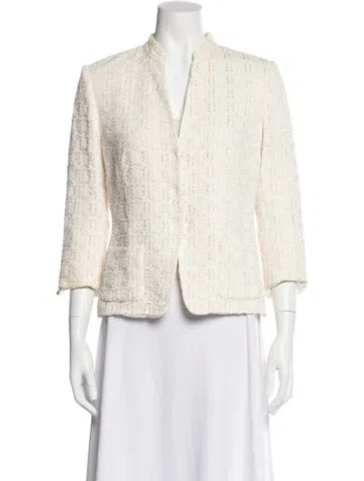 Pre-owned Les Copains Tweed Pattern Blazer In White