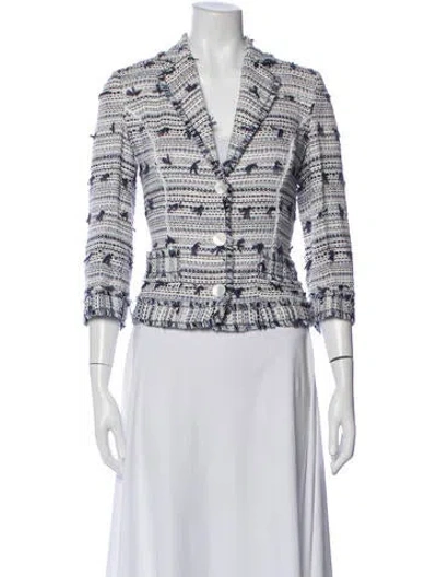 Pre-owned Les Copains Tweed Pattern Blazer In White