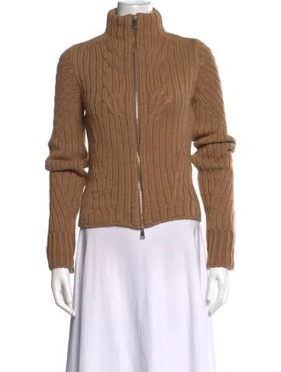 Pre-owned Les Copains Virgin Wool Open Front Sweater In Brown