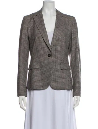 Pre-owned Les Copains Virgin Wool Plaid Print Blazer In Brown