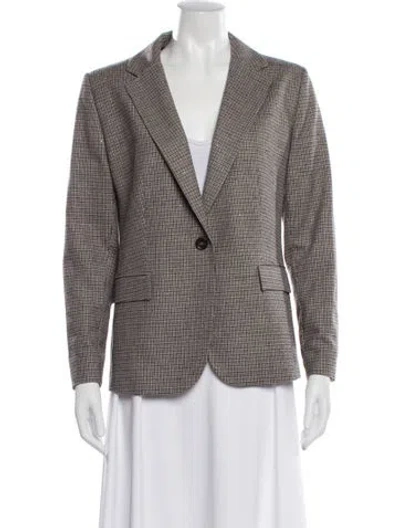 Pre-owned Les Copains Virgin Wool Plaid Print Blazer In Neutral