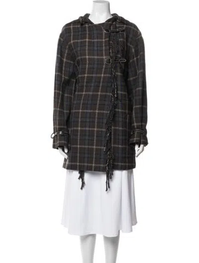 Pre-owned Les Copains Virgin Wool Plaid Print Coat In Blue