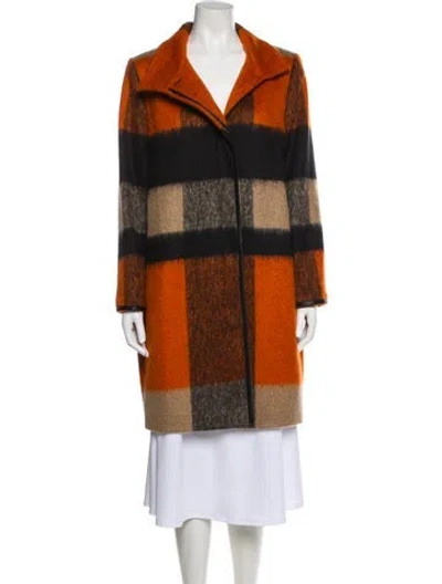 Pre-owned Les Copains Virgin Wool Plaid Print Peacoat In Black