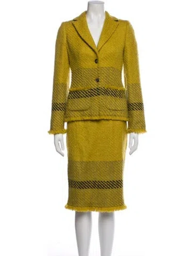 Pre-owned Les Copains Virgin Wool Striped Skirt Suit In Yellow