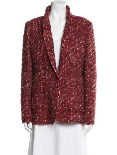 Pre-owned Les Copains Virgin Wool Tweed Pattern Blazer In Red