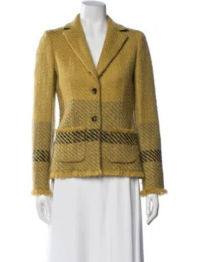 Pre-owned Les Copains Virgin Wool Tweed Pattern Blazer In Yellow