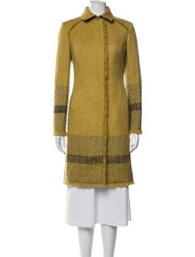 Pre-owned Les Copains Virgin Wool Tweed Pattern Coat In Yellow