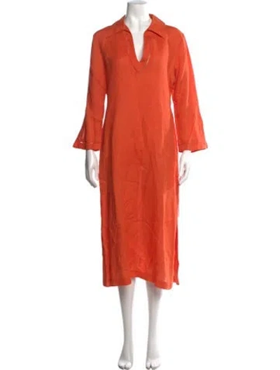Pre-owned Les Copains V-neck Midi Length Dress In Orange