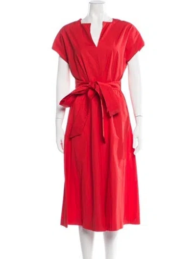 Pre-owned Les Copains V-neck Midi Length Dress In Red