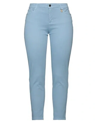 Les Copains Woman Pants Light Blue Size 10 Cotton, Elastane
