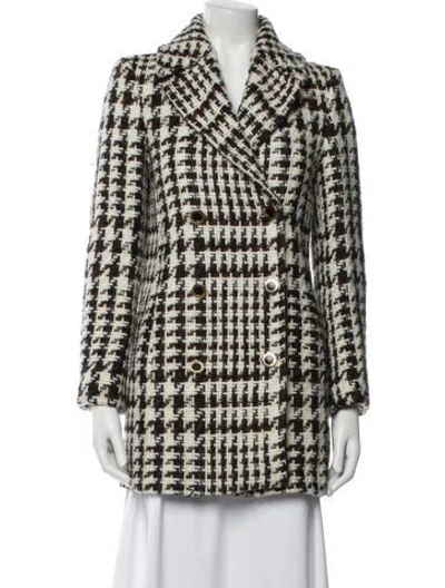 Pre-owned Les Copains Wool Houndstooth Print Coat In White