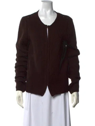 Pre-owned Les Copains Wool Open Front Sweater In Brown